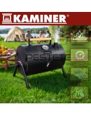 Барбекю на дървени въглища с капак, 2 решетки, термометър, преносим, комин